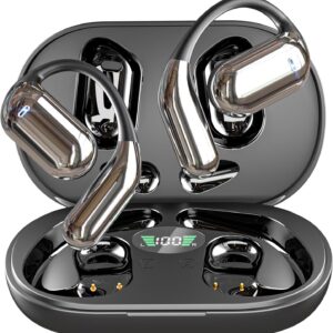 EUQQ AI Translation Headphones, Open-Ear Wireless Bluetooth 5.3 Earbuds with Mic - Ergonomic Earhooks for Secure Fit, Waterproof Sports Earphones for Running & Gym, Fast Charging, 40H Playtime
