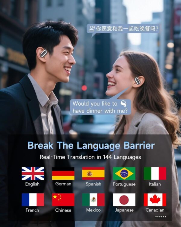 EUQQ Worldwide Instant Translator Earbuds: AI Real-Time 144 Languages Conversion, Open-Ear HD Bluetooth 5.4 for Travel/Business (iOS Android English Español) - Image 3