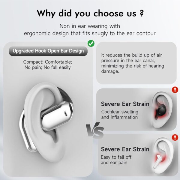 Open-Ear Wireless Bluetooth Headphones with Mic, Earbuds with Ergonomic Earhooks, Secure Fit Earphones for Running, Sport Gym Ear Buds, Water Resistant, Fast Charging, Bluetooth 5.3, 40H Playtime - Image 4