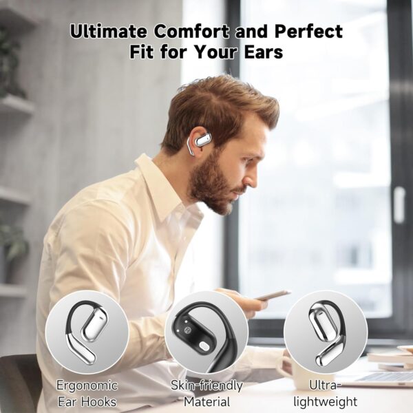 Open-Ear Wireless Bluetooth Headphones with Mic, Earbuds with Ergonomic Earhooks, Secure Fit Earphones for Running, Sport Gym Ear Buds, Water Resistant, Fast Charging, Bluetooth 5.3, 40H Playtime - Image 6
