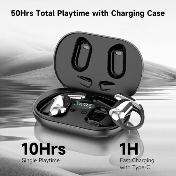 Open-Ear Wireless Bluetooth Headphones with Mic, Earbuds with Ergonomic Earhooks, Secure Fit Earphones for Running, Sport Gym Ear Buds, Water Resistant, Fast Charging, Bluetooth 5.3, 40H Playtime - Image 7