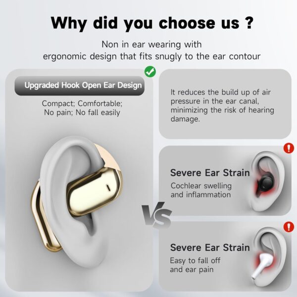 Ultra Open Ear Headphones - Bone Conduction Earphones Wireless Bluetooth 5.4, Waterproof Deep Bass Earbuds for Fitness and Running, Secure Fit for Small Ears, Sweat-Resistant for Workouts - Image 3