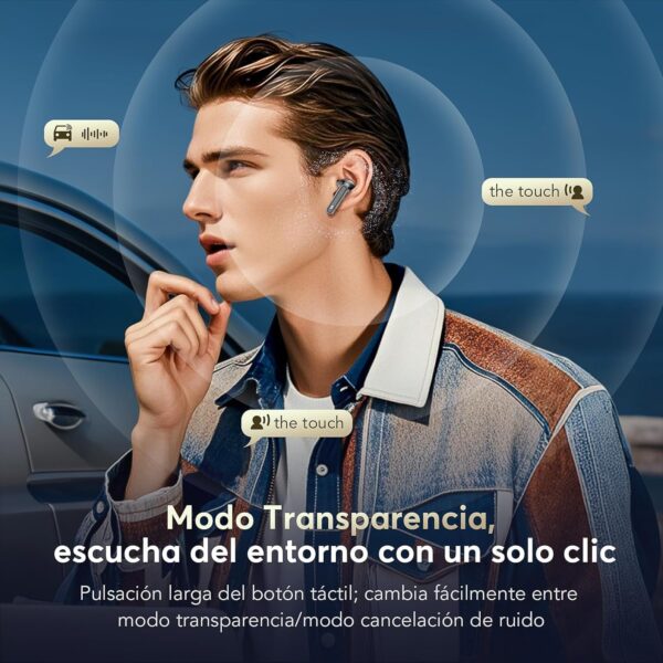 Auriculares Bluetooth intrauditivos, auriculares inalámbricos ANC Bluetooth 5.4, 36H Tiempo de reproducción Pantalla LED, Modo transparencia Cascos Sonido estéreo con graves profundos, IP7 Impermeable - Image 6