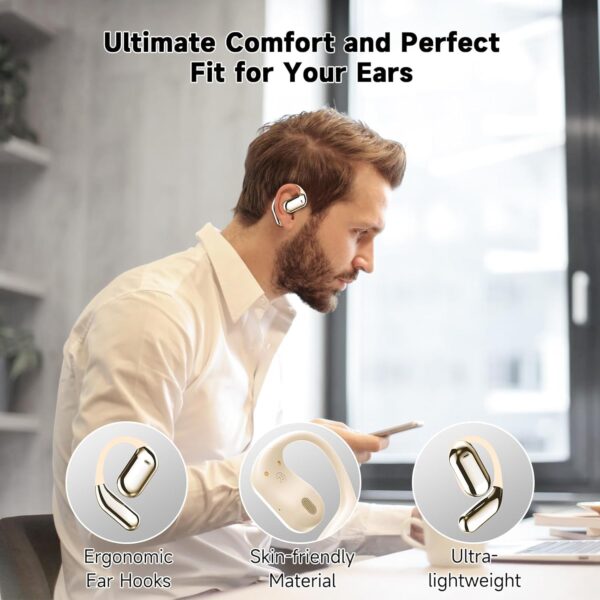 Ultra Open Ear Headphones - Bone Conduction Earphones Wireless Bluetooth 5.4, Waterproof Deep Bass Earbuds for Fitness and Running, Secure Fit for Small Ears, Sweat-Resistant for Workouts - Image 7