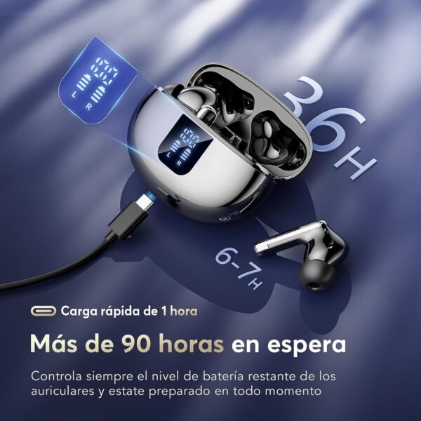 Auriculares Bluetooth intrauditivos, auriculares inalámbricos ANC Bluetooth 5.4, 36H Tiempo de reproducción Pantalla LED, Modo transparencia Cascos Sonido estéreo con graves profundos, IP7 Impermeable - Image 7