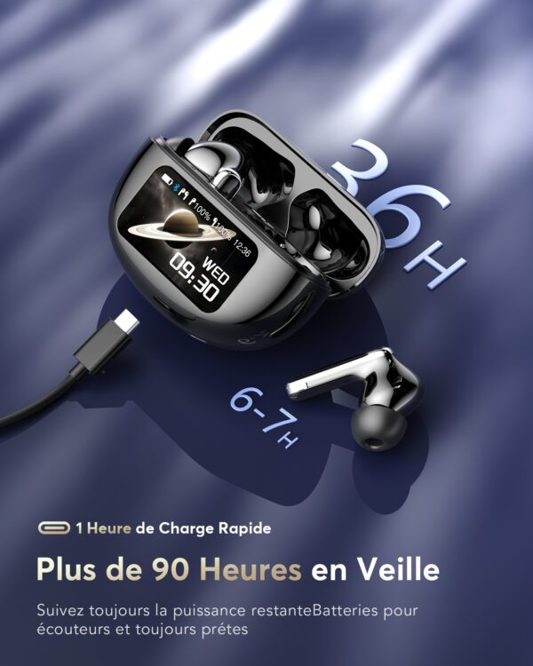 Écouteurs de Traduction Linguistique AI, Prenant en Charge 144 Langues et Accents, Écouteurs de Traduction sans Fil avec 4 Microphones ENC, Casque Bluetooth 36 Heures, Ecouteur étanches IP7 Noir - Image 2