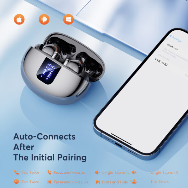 EUQQ Auriculares Inalámbricos-Bluetooth 5.4 con Modo Transparente,ANC&ENC Cancelación de Ruido Profunda,Micrófono Estéreo,46 Horas de Reproducción,Pantalla LED,IP7 Impermeable 1 - Image 6