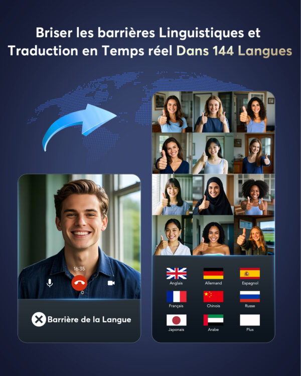 Écouteurs de Traduction Linguistique AI, Prenant en Charge 144 Langues et Accents, Écouteurs de Traduction sans Fil avec 4 Microphones ENC, Casque Bluetooth 36 Heures, Ecouteur étanches IP7 Noir - Image 5