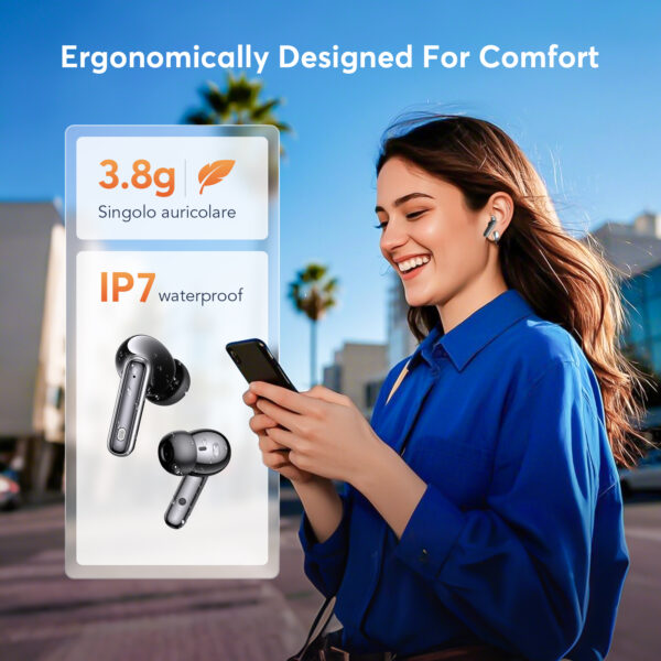 EUQQ Auriculares Inalámbricos-Bluetooth 5.4 con Modo Transparente,ANC&ENC Cancelación de Ruido Profunda,Micrófono Estéreo,46 Horas de Reproducción,Pantalla LED,IP7 Impermeable 1 - Image 7