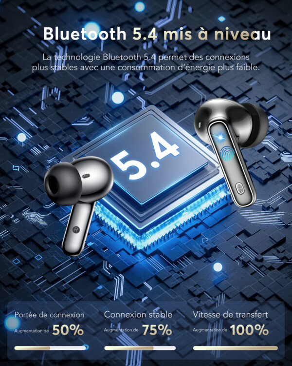 Écouteurs de Traduction Linguistique AI, Prenant en Charge 144 Langues et Accents, Écouteurs de Traduction sans Fil avec 4 Microphones ENC, Casque Bluetooth 36 Heures, Ecouteur étanches IP7 Noir - Image 8
