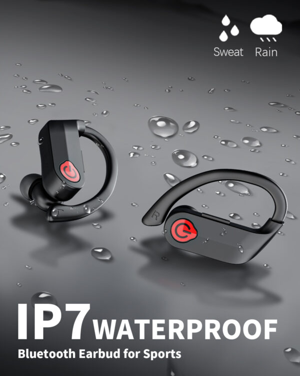 EUQQ Ear Buds Wireless Bluetooth Earbuds, Noise Cancelling Headphones 120H Playtime Bluetooth 5.4 IPX7 Waterproof Sports with Earhooks,LED Display Wireless Earphones for Running Gym Workout-Black - Image 4