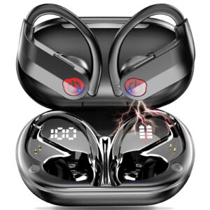 EUQQ Ear Buds Wireless Bluetooth Earbuds, Noise Cancelling Headphones 120H Playtime Bluetooth 5.4 IPX7 Waterproof Sports with Earhooks,LED Display Wireless Earphones for Running Gym Workout-Black