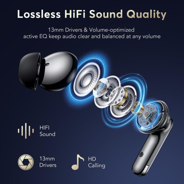 Wireless Earbuds, Wireless Earphone 5.4 HiFi Stereo, Mini Bluetooth Headphones with 6 Active Noise Cancelling Mic, IP7 Waterproof in Ear Headphones, ANC Touch Control Transparency Mode Ear Buds Black - Image 2