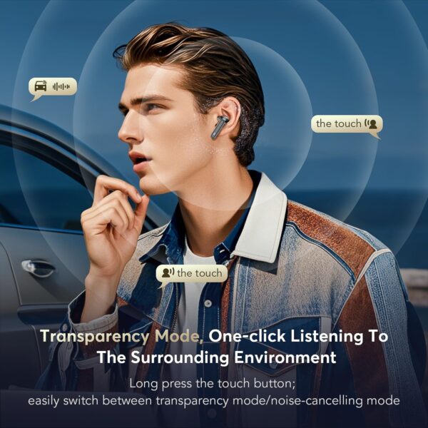 Wireless Earbuds, Wireless Earphone 5.4 HiFi Stereo, Mini Bluetooth Headphones with 6 Active Noise Cancelling Mic, IP7 Waterproof in Ear Headphones, ANC Touch Control Transparency Mode Ear Buds Black - Image 7
