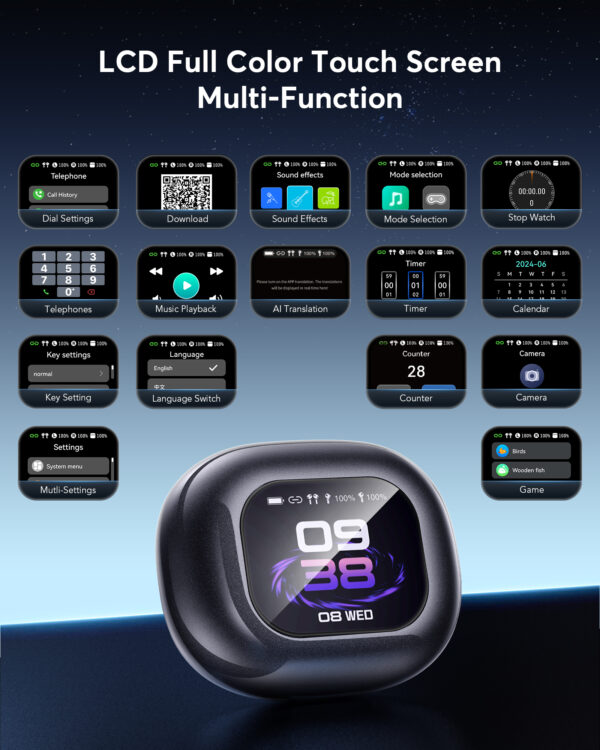 EUQQ AI Translation Earbuds,144-Language Real-Time Translator Earphones: Bluetooth 5.4, OWS Open Ear & LCD Touch. Perfect for Travelers, Business & Language Learners - Image 2