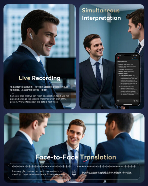 EUQQ AI Language Translation Earbuds, Bluetooth 5.4 Headphones Translator for 144 Languages & Accents, Wireless 36 Hours Wireless Headphones with 4 ANC Mic, IP7 Waterproof Earphones,Black - Image 2