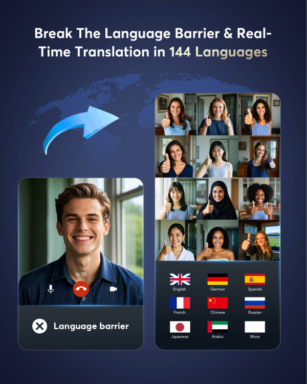 EUQQ AI Language Translation Earbuds, Bluetooth 5.4 Headphones Translator for 144 Languages & Accents, Wireless 36 Hours Wireless Headphones with 4 ANC Mic, IP7 Waterproof Earphones,Black - Image 3