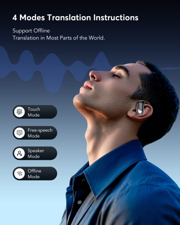 EUQQ AI Translation Earbuds,144-Language Real-Time Translator Earphones: Bluetooth 5.4, OWS Open Ear & LCD Touch. Perfect for Travelers, Business & Language Learners - Image 5