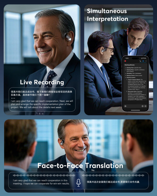 EUQQ AI Translation Earbuds,144-Language Real-Time Translator Earphones: Bluetooth 5.4, OWS Open Ear & LCD Touch. Perfect for Travelers, Business & Language Learners - Image 4