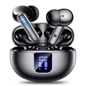 EUQQ Auriculares Inalámbricos-Bluetooth 5.4 con Modo Transparente,ANC&ENC Cancelación de Ruido Profunda,Micrófono Estéreo,46 Horas de Reproducción,Pantalla LED,IP7 Impermeable 1