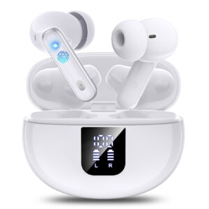 EUQQ Auriculares Inalámbricos Blanco-Bluetooth 5.4 con Modo Transparente,ANC&ENC Cancelación de Ruido Profunda,Micrófono Estéreo,46 Horas de Reproducción,Pantalla LED,IP7 Impermeable