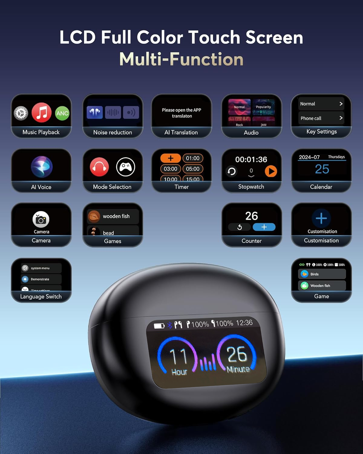 EUQQ AI Language Translation Earbuds, Bluetooth 5.4 Headphones Translator for 144 Languages & Accents, Wireless 36 Hours Wireless Headphones with 4 ANC Mic, IP7 Waterproof Earphones,Black - Image 6