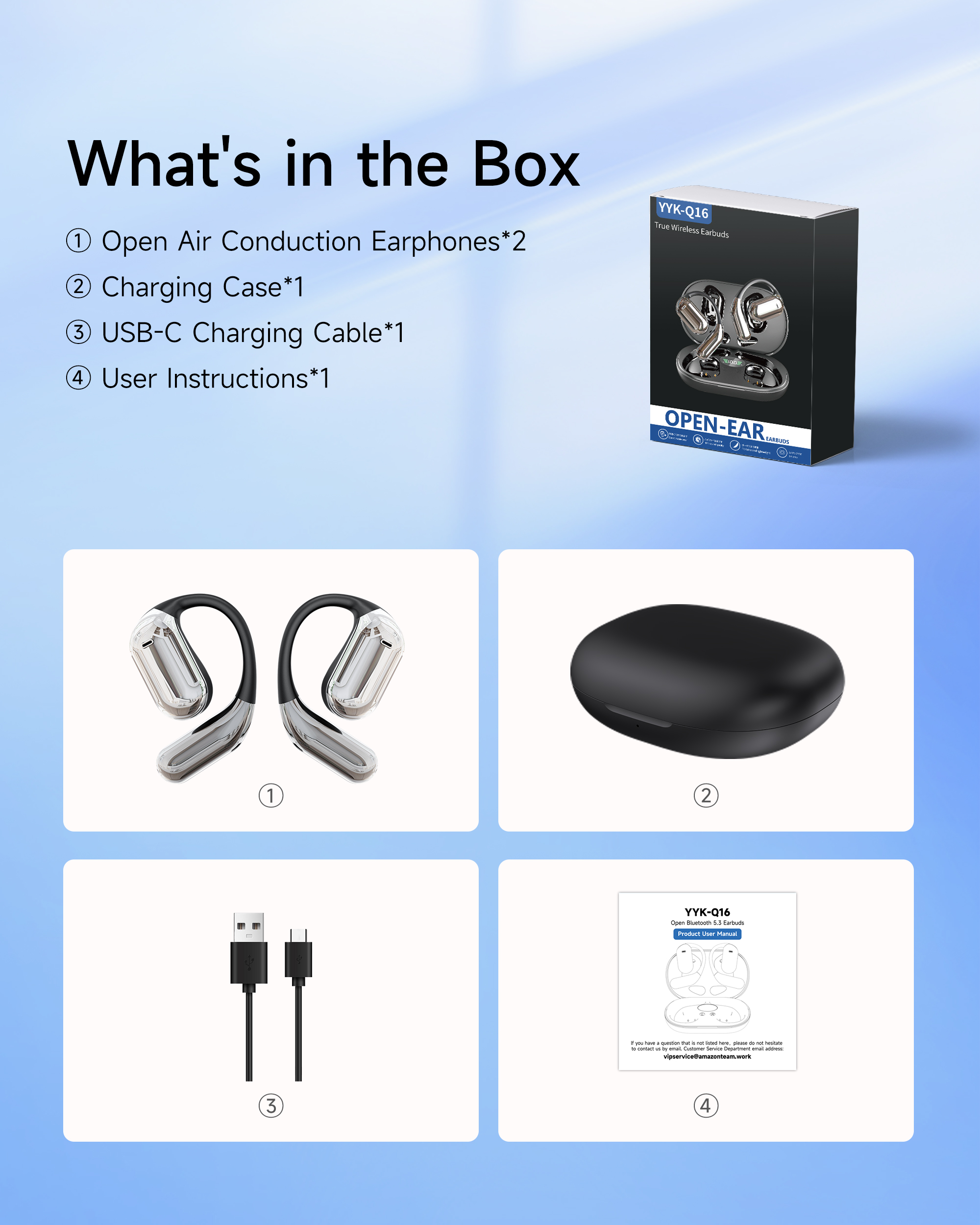 Open Ear Kopfhörer 50 Std Kabellos Bluetooth 6.1 HiFi Kopfhörer mit Flexiblem Ohrhaken 4 ENC Mic 1 std Schnellladung Type-C Kabel Doppel LED Ladebox Smart Touch Over On Ear Ohrhörer für Sport Running - Image 8