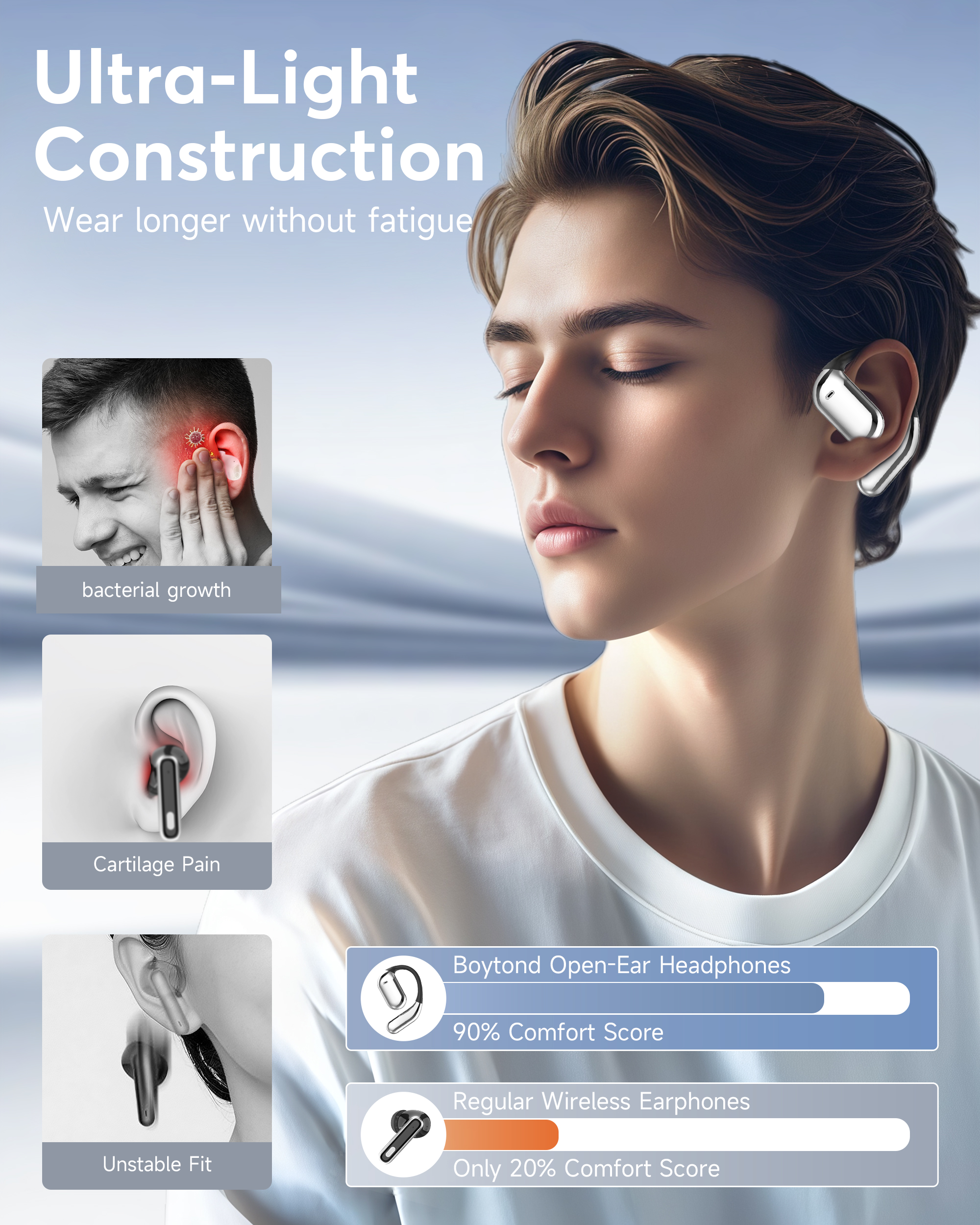 Open Ear Kopfhörer 50 Std Kabellos Bluetooth 6.1 HiFi Kopfhörer mit Flexiblem Ohrhaken 4 ENC Mic 1 std Schnellladung Type-C Kabel Doppel LED Ladebox Smart Touch Over On Ear Ohrhörer für Sport Running - Image 2