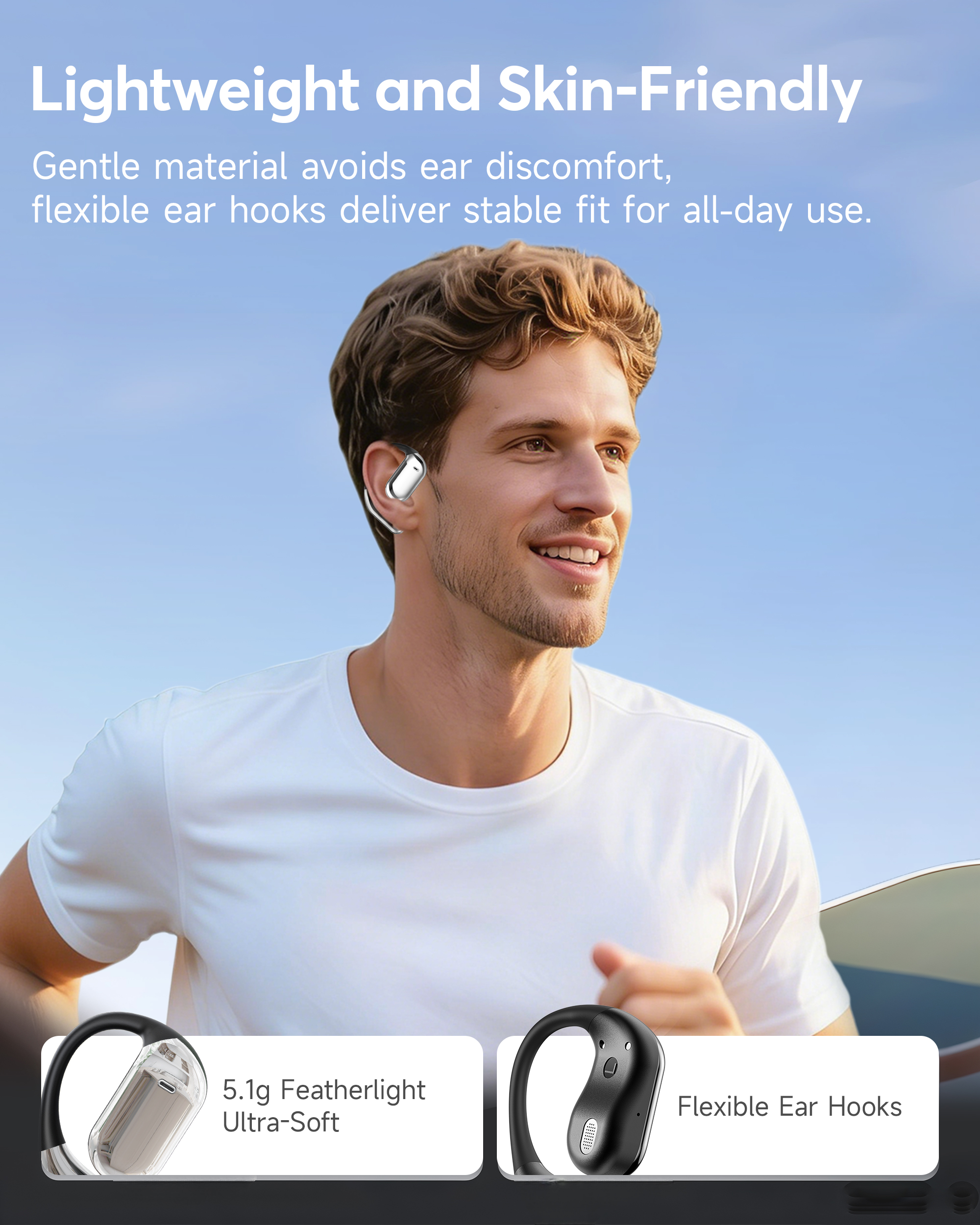 Open Ear Kopfhörer 50 Std Kabellos Bluetooth 6.1 HiFi Kopfhörer mit Flexiblem Ohrhaken 4 ENC Mic 1 std Schnellladung Type-C Kabel Doppel LED Ladebox Smart Touch Over On Ear Ohrhörer für Sport Running - Image 4